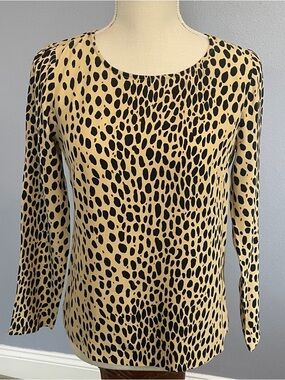 J. Crew Wildcat Animal Print Rayon Crewneck Blouse in Beige & Black size 00